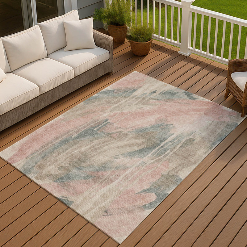 Tapis Chantille ACN3036 abstrait, lavable à la machine, intérieur/extérieur, Rosé, 9 pi x 12 pi