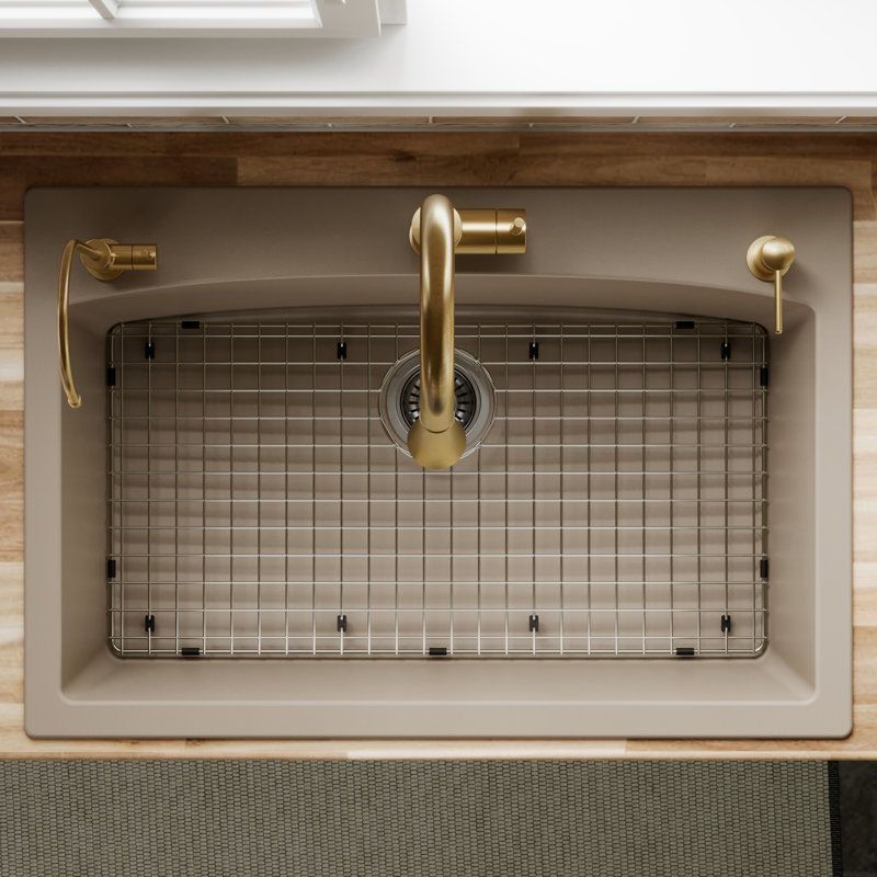 Karran Quartz 33'' X 22'' Single Bowl Top Mount Drop-in Kitchen Sink Kit, Concrete