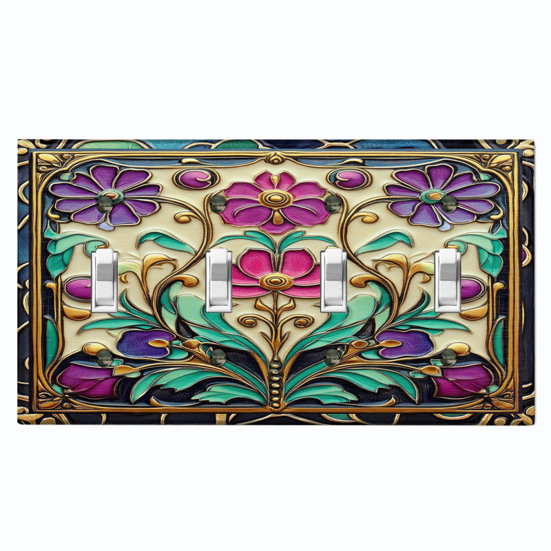 Couvercle de plaque d'interrupteur en métal; Impression sur panneau à bascule 4 tailles US - fleurs élégantes en verre coloré