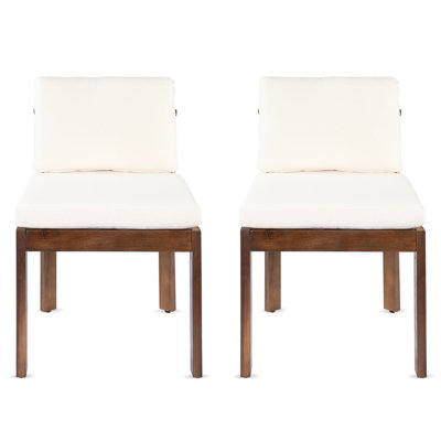 Acacia Wood Outdoor Dining Chair (Set of 2), Wood + Cushions