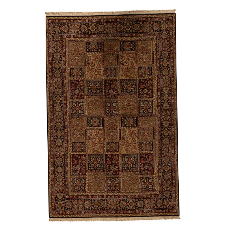 Tapis unique en laine noué à la main de 5 pi 9 po x 8 pi 9 po rouge / orange / noir