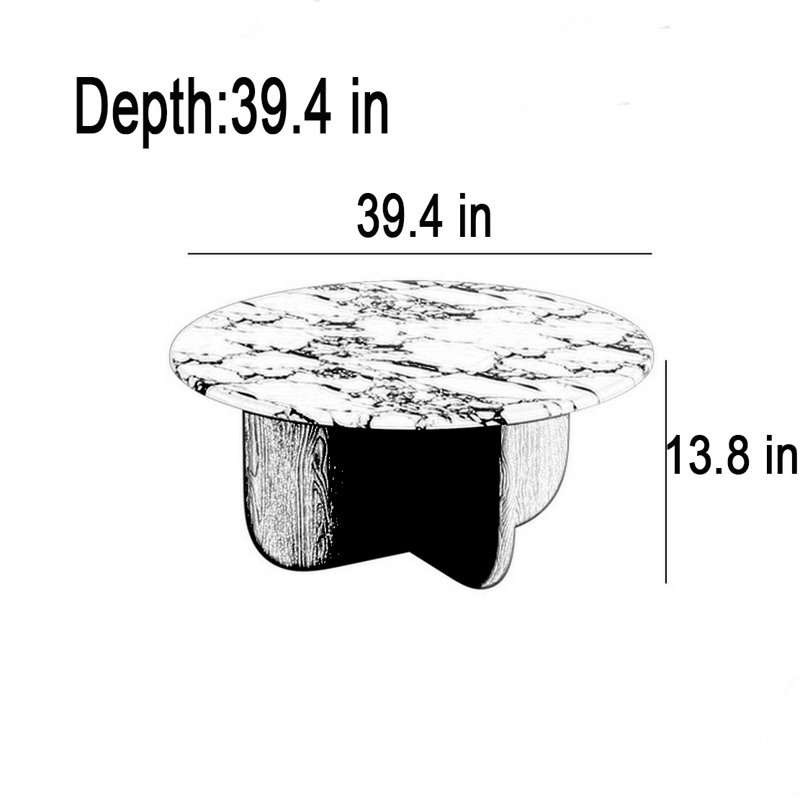 Table basse ronde en marbre crème, H 13,8 po x L 39,4 po x l 39,4 po, Noir
