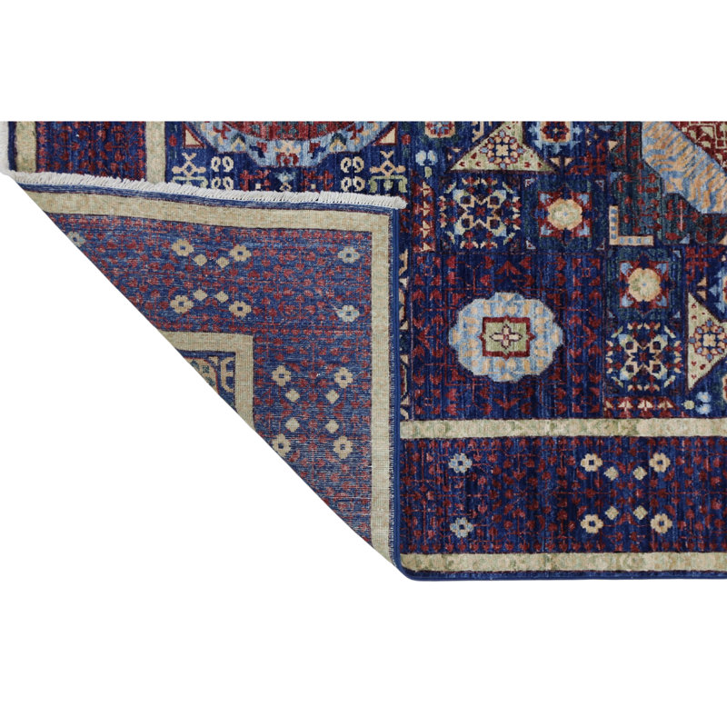 Hand Knotted Wool Area Rug in Navy, Rectangle 7'1" x 8'10"