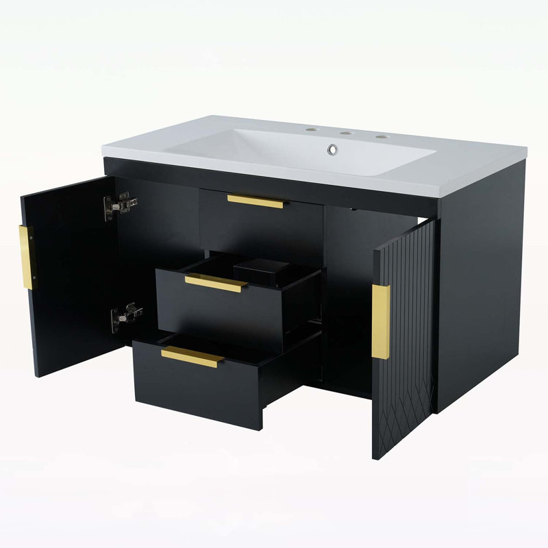 Sophisticated Wall-Mounted Bathroom Vanity with Premium Sink and Ample Storage Space, Black