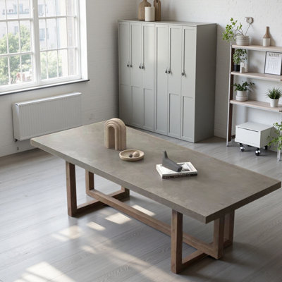 Rectangular Solid Wood Dining Table in Cement Gray