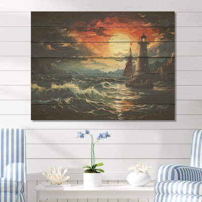 Phare sur mer orageuse IV - Phares sur bois