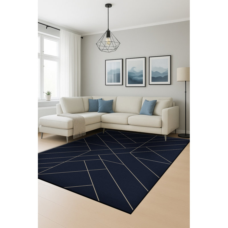 Tapis noir tissé à rayures Mosso, 2'4" x 3'11"