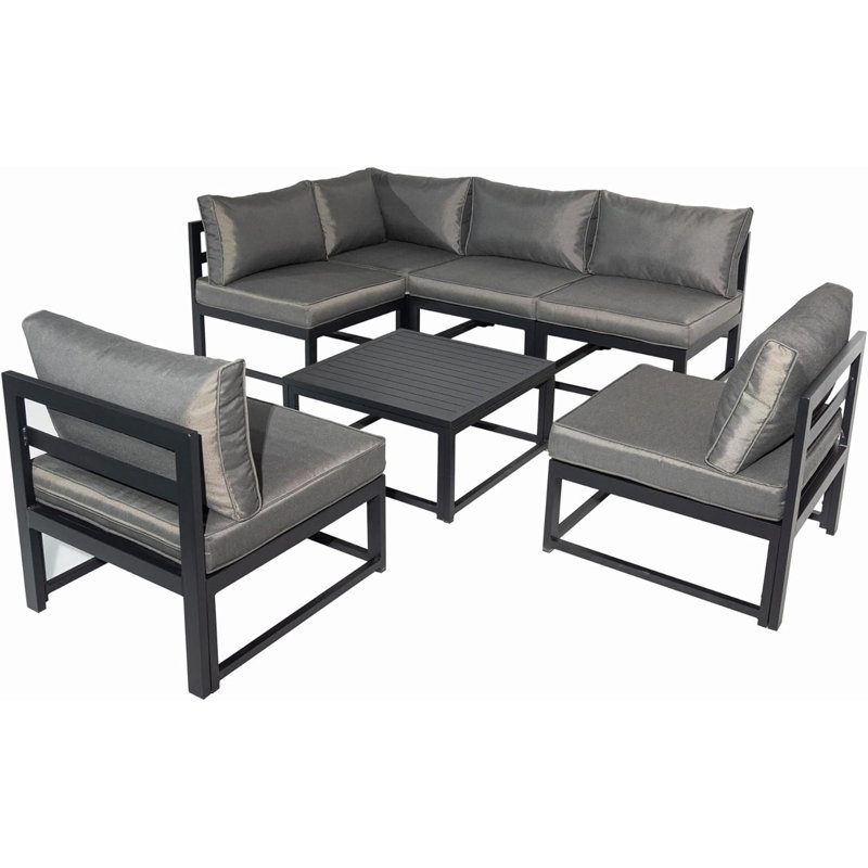 Ensemble de canapé de patio 7 pièces en aluminium avec table basse gris