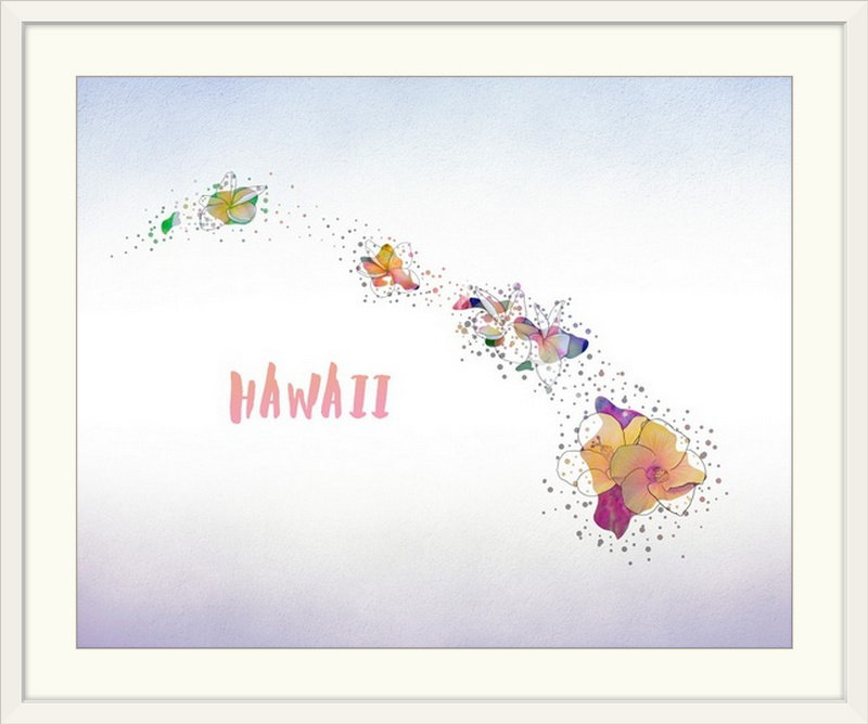 « hawaii state fleur (hawaii hibiscus) », impression, H 24 po x l 28 po x P 1 po, Cadre blanc