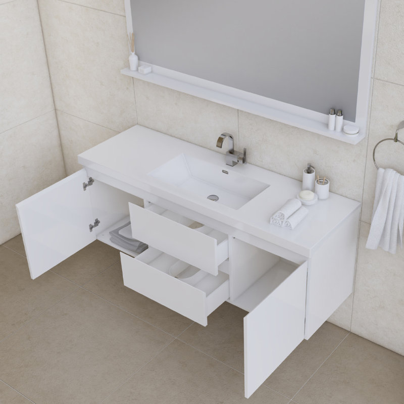 Ensemble de meuble-lavabo mural simple 60 po Arjina, Blanc