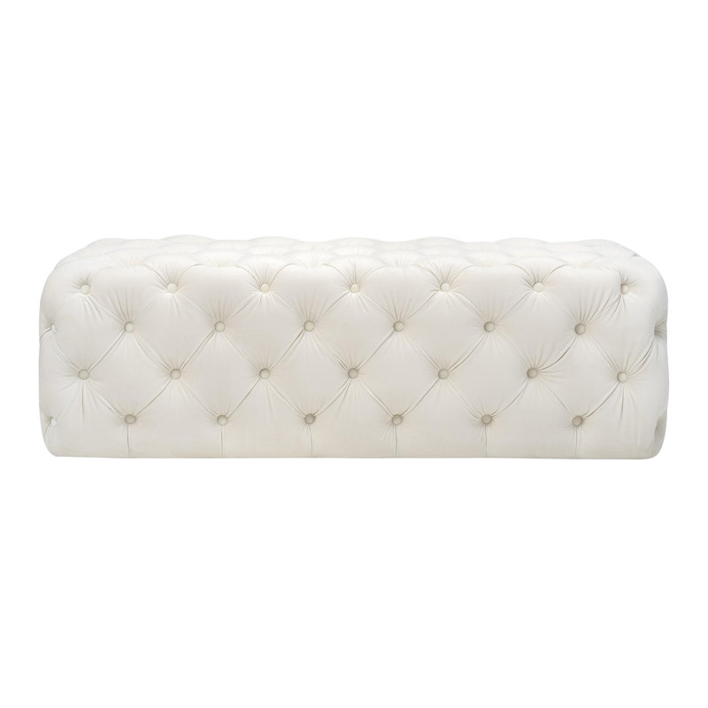 Velvet Upholstered Bench, White Velvet
