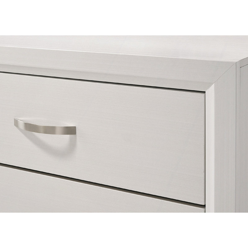 Table de chevet blanche, rangement à 2 tiroirs avec poignées en nickel brossé, glissières Kenlin lisses - fabrication en queue d'aronde française