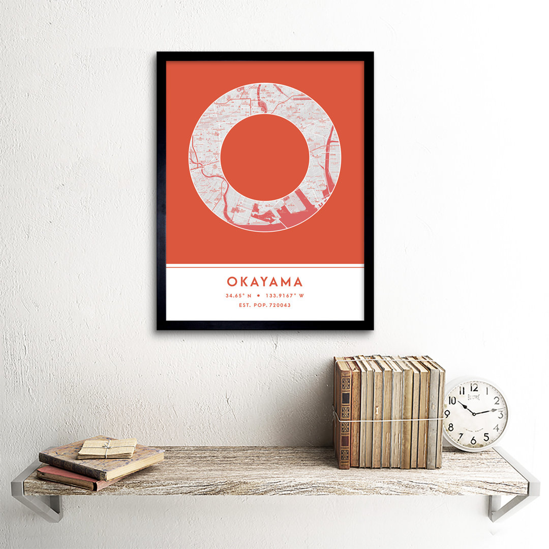 Okayama City Map Okayama Orange by Wee Blue Coo - Single Picture Frame Typography