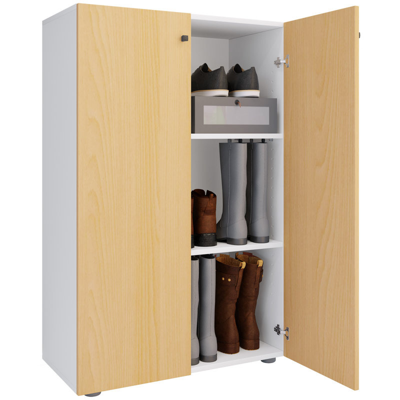 9 Pair Shoe Storage Cabinet, White and wood