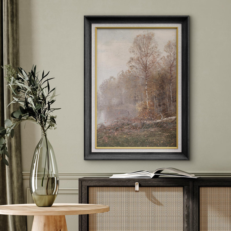 Paysage rustique, automne, automne, campagne, arbre, lac, nature sauvage, impression sur papier, Cadre noir, Pas de tapis