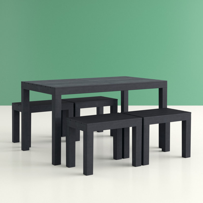 Roann Rectangular Table with 4 Bench Garden Set, Anthracite