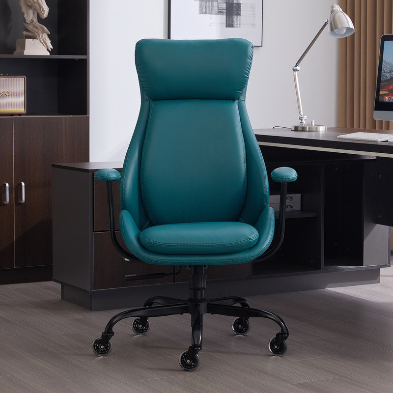 High-Quality PU Leather Office Chair with Premium Durable Construction, Silent Wheels, Easy Assembly, Green, Green