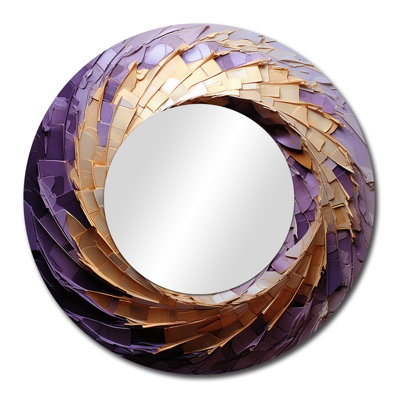 Beige mauve minimalisme spirale poteries I - miroir mural unique spirales abstraites, miroir rond moderne, art imprimé en métal