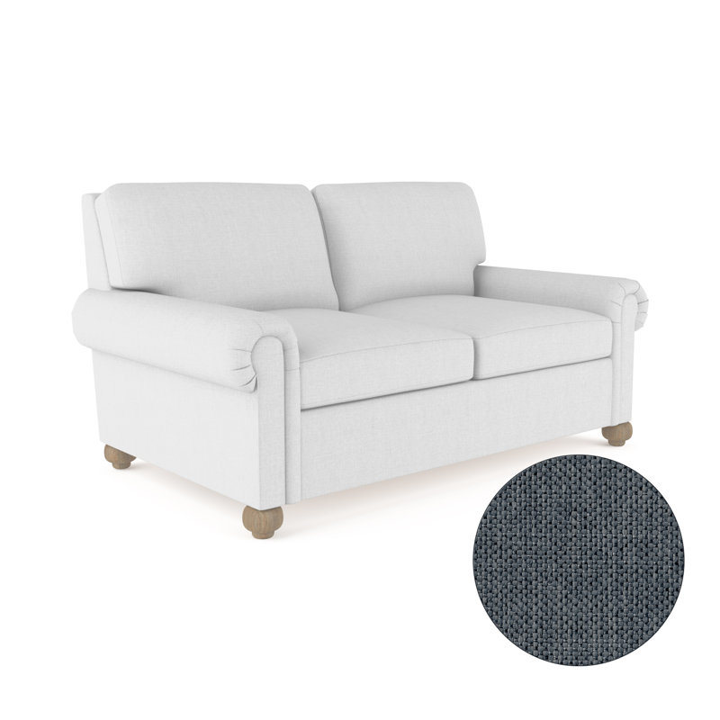 Causeuse Leroy, Patiné, Lin à tissage de galets Bluebell, H 36 po x l 72 po x P 43 po