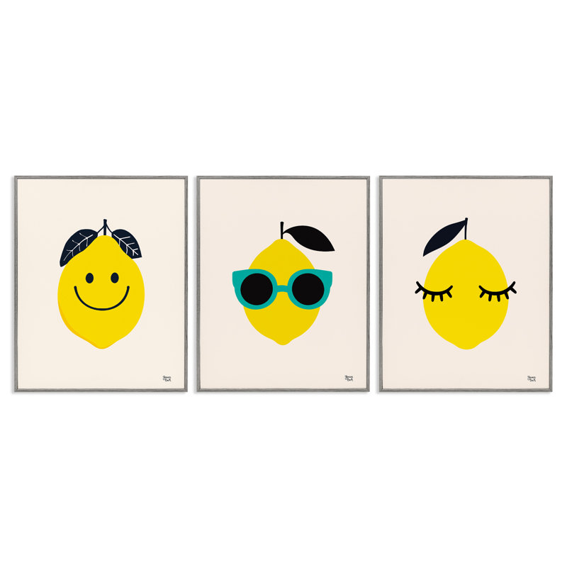 «Hip Summer Lemon faces», ensemble de 3 estampes numériques par Jessica Beck, Estampe numérique Farmhouse, H 20 po x l 16 po