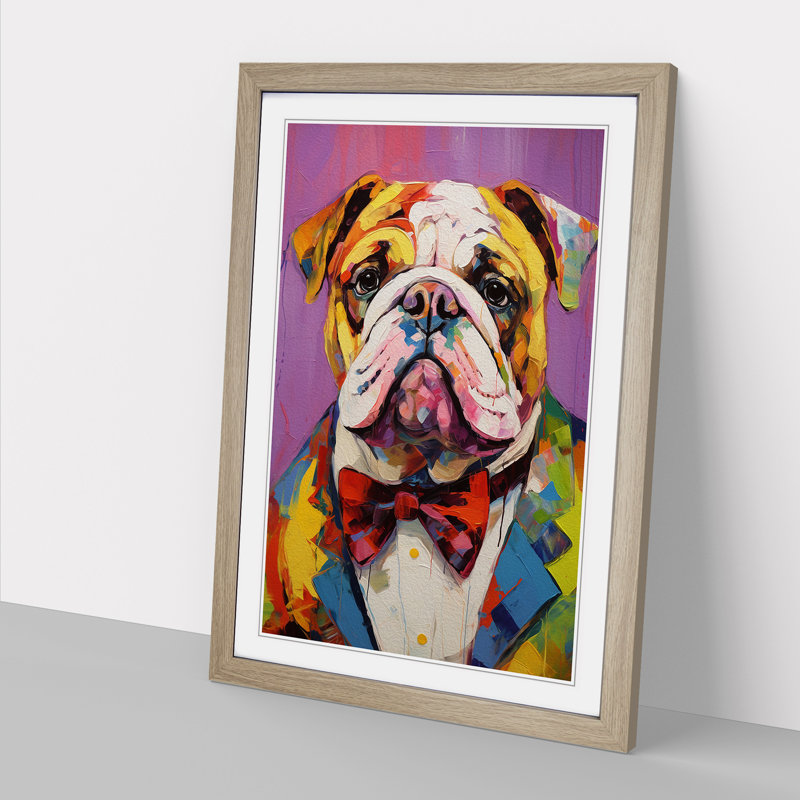 British Bulldog Expressionism - Framed Print, 46cm H x 34cm W x 2cm D, Oak Framed