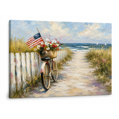 Flag Basket Beach Path Wrapped Canvas Wall Art, 30" H x 40" W x 1.5" D