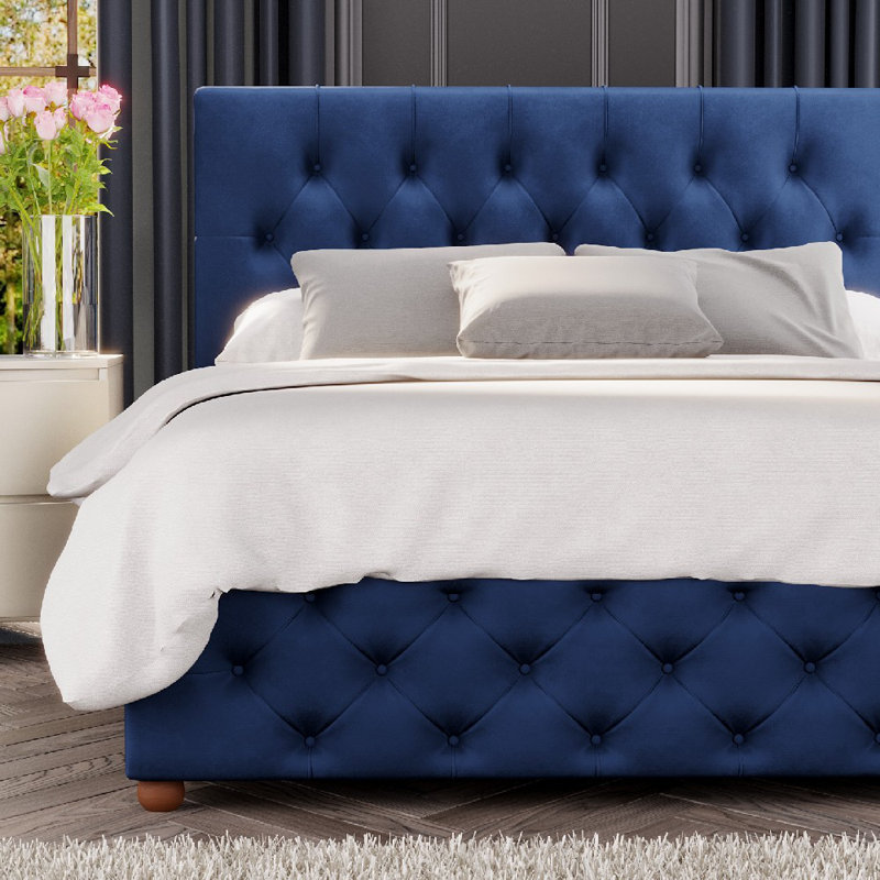 Upholstered Ottoman Bed, Super King (6'), Navy