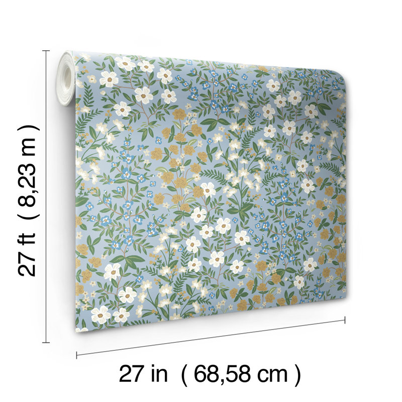 Rouleau de papier peint lisse L 27 po x l 27 po Wildwood Garden, Bleu / blanc