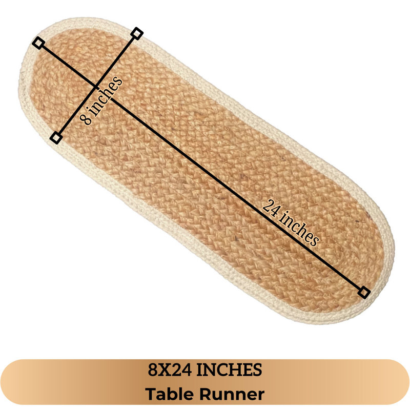 VERONA JUTE BORDER ROUND TABLE RUNNER, Natural/Ivory, 8" x 24"