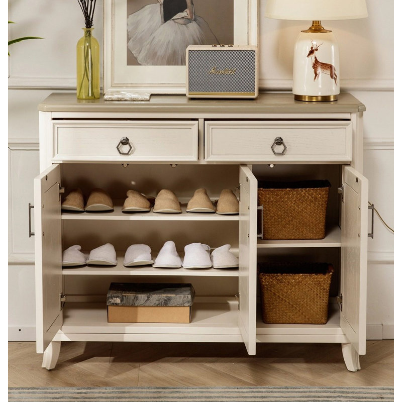 American-style Light Luxury White-Grey Solid Wood Shoe Cabinet