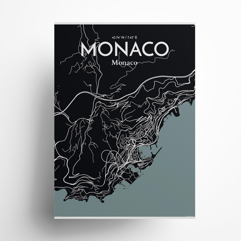 Monaco City Map in Midnight 1 Piece Wall Art, 27.6cm H x 19.7cm W x 0.05cm D