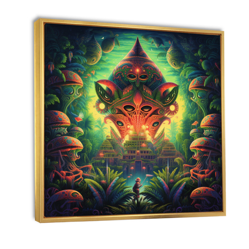 «Plant Spirit» Vision chamanique sur toile, H 30 po x l 30 po x P 1 po, Cadre flottant doré