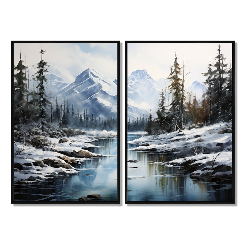 Canada Misty Mountain Majesty IV - art mural traditionnel, 36" H x 48" W, Impression encadrée flottante, Black