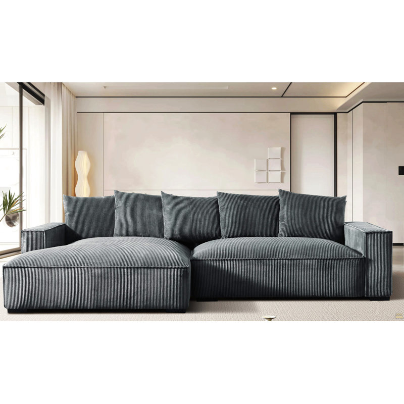 Canapé modulaire faisant face à gauche de 106,7 pouces avec méridienne avec méridienne, canapé modulaire 2 pièces rembourré en plumes de velours côtelé, canapé à assise profonde minimaliste