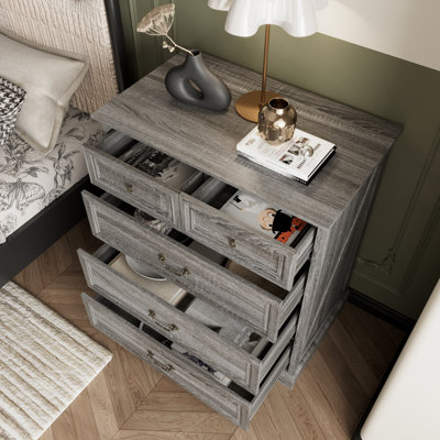 Organisé - Commode 5 tiroirs 31,7 po avec côtés en X, armatures biseautées et poignées en bronze antique