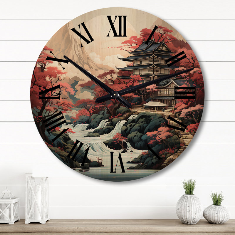 Asian Art Landscape - Asian Oversized Wood Wall Clock, Grand