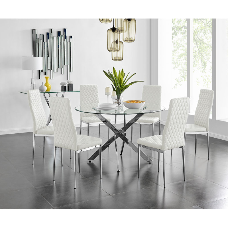Eubanks Dining Set with 6 Chairs, White