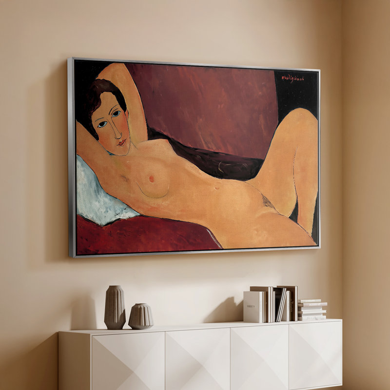 «Reclining Nude», 1917 - Amedeo Modigliani, toile tendue avec châssis, 26 x 40, Argent