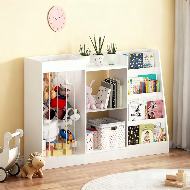 Organisateur de bibliothèque et de jouets pour enfants à 3 niveaux, conception en toile pour un accès facile, idéal pour la chambre de bébé et la salle de jeux, compatible Montessori, blanc