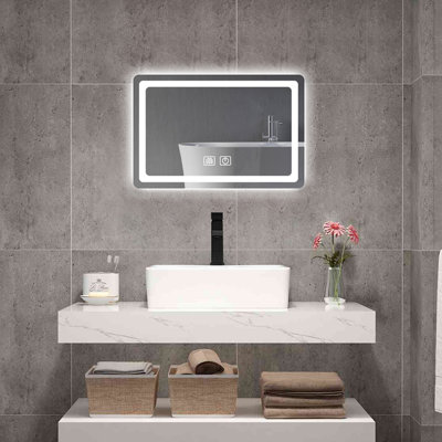 Miroir de salle de bain simple à DEL en cristal poli pour salle de bain