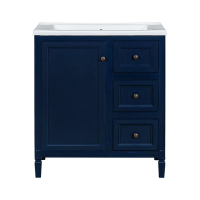 Meuble-lavabo de 30 pouces avec lavabo en céramique, trois tiroirs et deux tablettes de porte