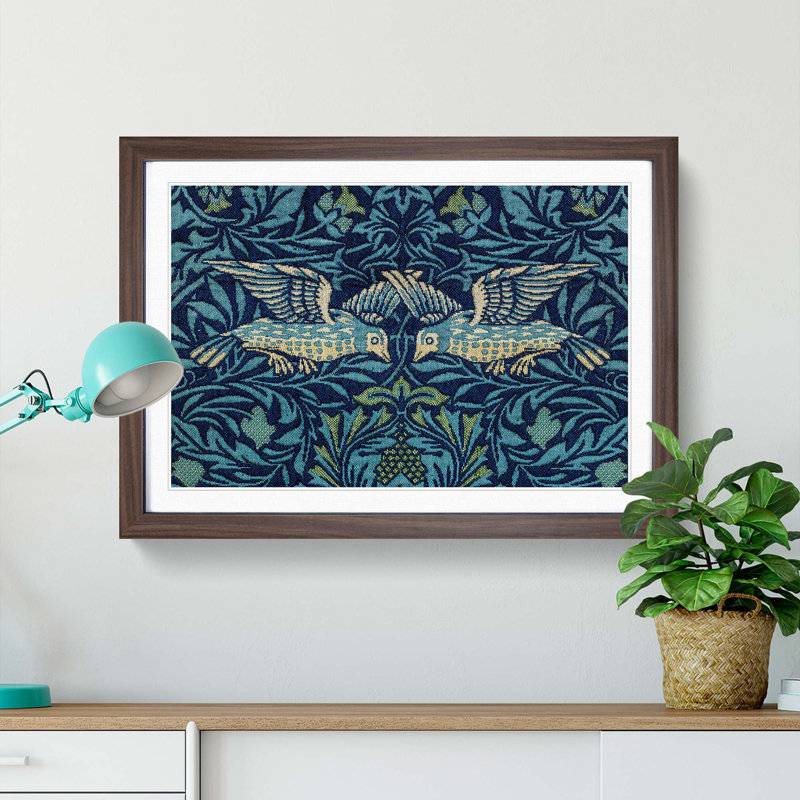 Birds & Flowers Pattern by William Morris - Picture Frame Painting Print on MDF, 48cm H x 65cm W x 2cm D, Walnut Framed