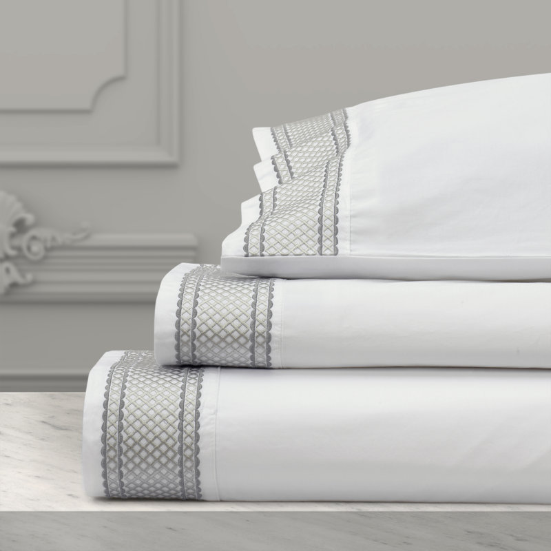 Monarch - Feuille 4Pc. Ensemble de draps, Ensemble de draps pour très grand lit avec 2 taie, Argent