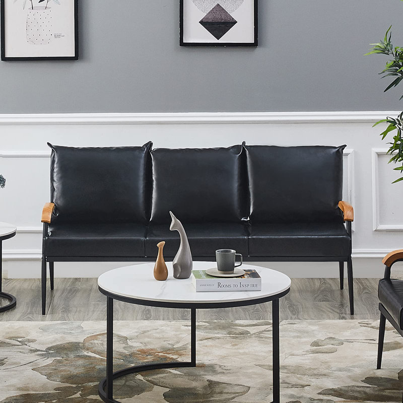 Eleutherius 3 Seater Faux Leather Sofa, Black