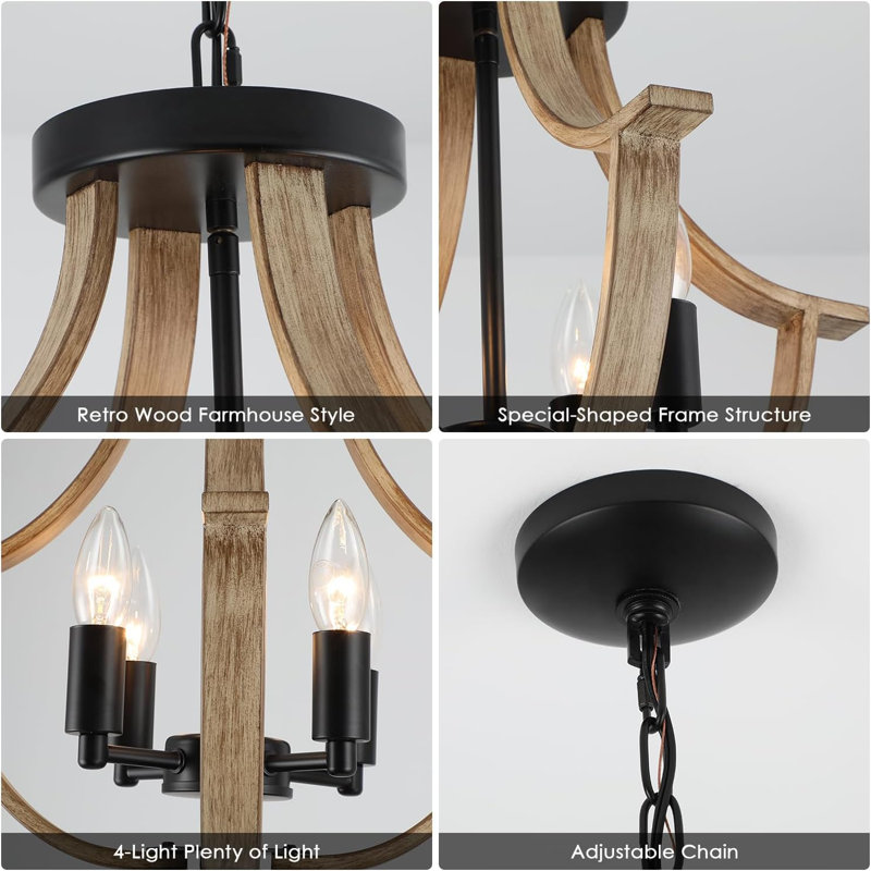 Black and Faux Wood Empire Chandelier with Adjustable Chain