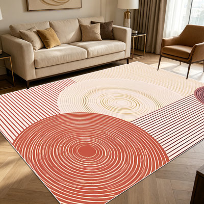 Tapis géométrique à rayures géométriques chaudes de ton de terre 1PC pour salon, doux et confortable, adapté à toutes les saisons, facile à entretenir, lavable à la machine, tapis de dessous de table convenant à une entrée, une chambre à coucher,