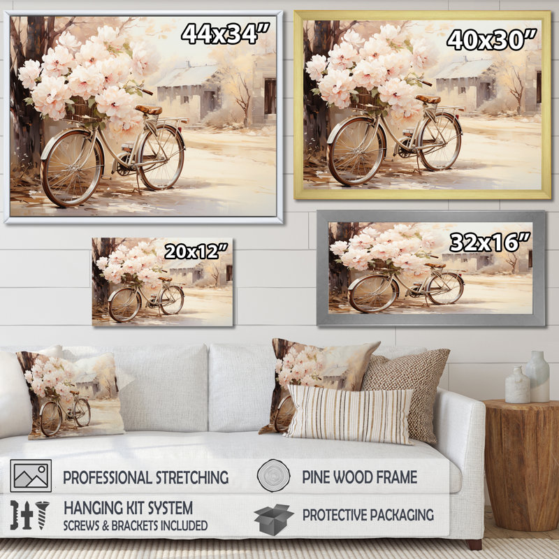 Vélo Pearl Pedal I - Impression sur toile, Cadre naturel flottant, H 34 po x l 44 po x P 1,5 po