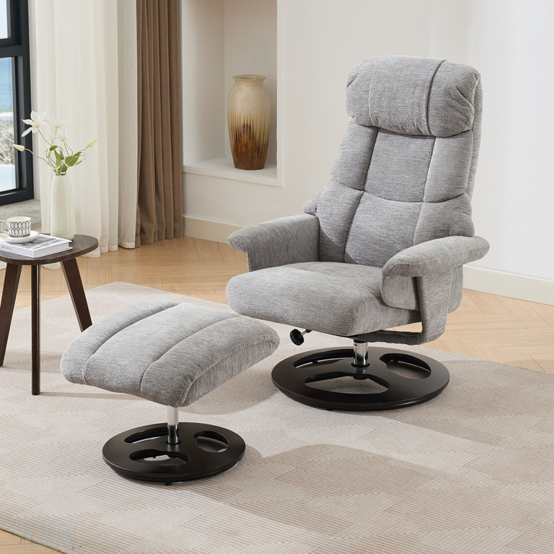 Fauteuil inclinable contemporain 31,8 po en chenille avec repose-pieds pivotant en métal, Dark Grey