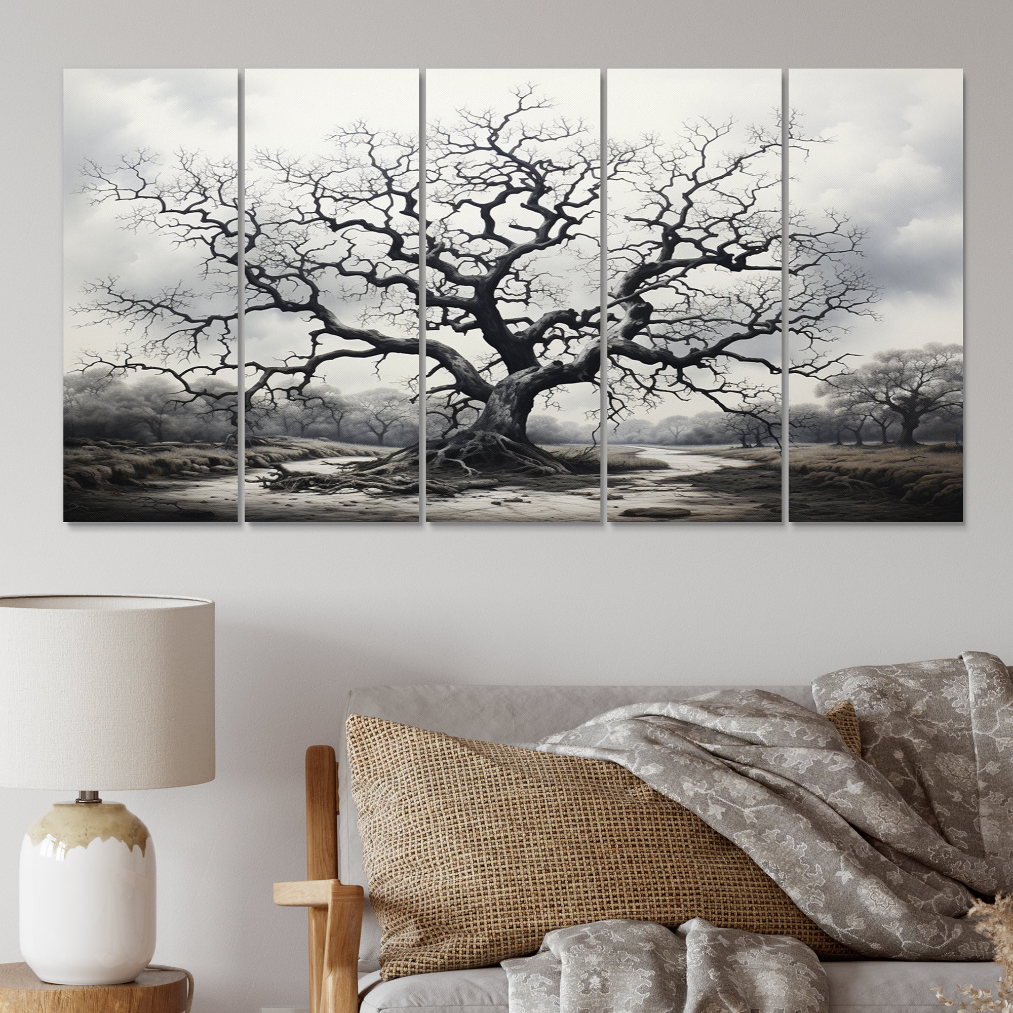 Millwood Pines Tree Monochrome The Contrast On Canvas 5 Pieces Print ...
