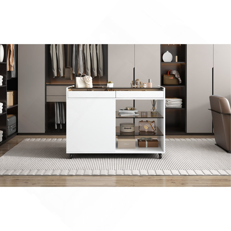 Versatile Movable Storage Cabinet Island With Multiple Compartments And Shelves